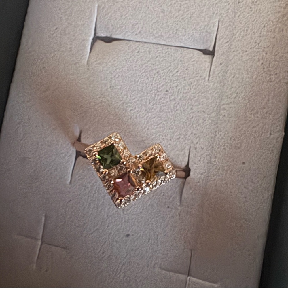 Real 925 rose gold multi colored heart ring